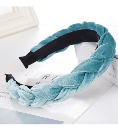 Headbands Women Braided Knot Headband Velvet Head Hoop Chunky Wide Plaited Hairbands Girls Hair Wrap (Blue) - Blue - CK18SZQ0...