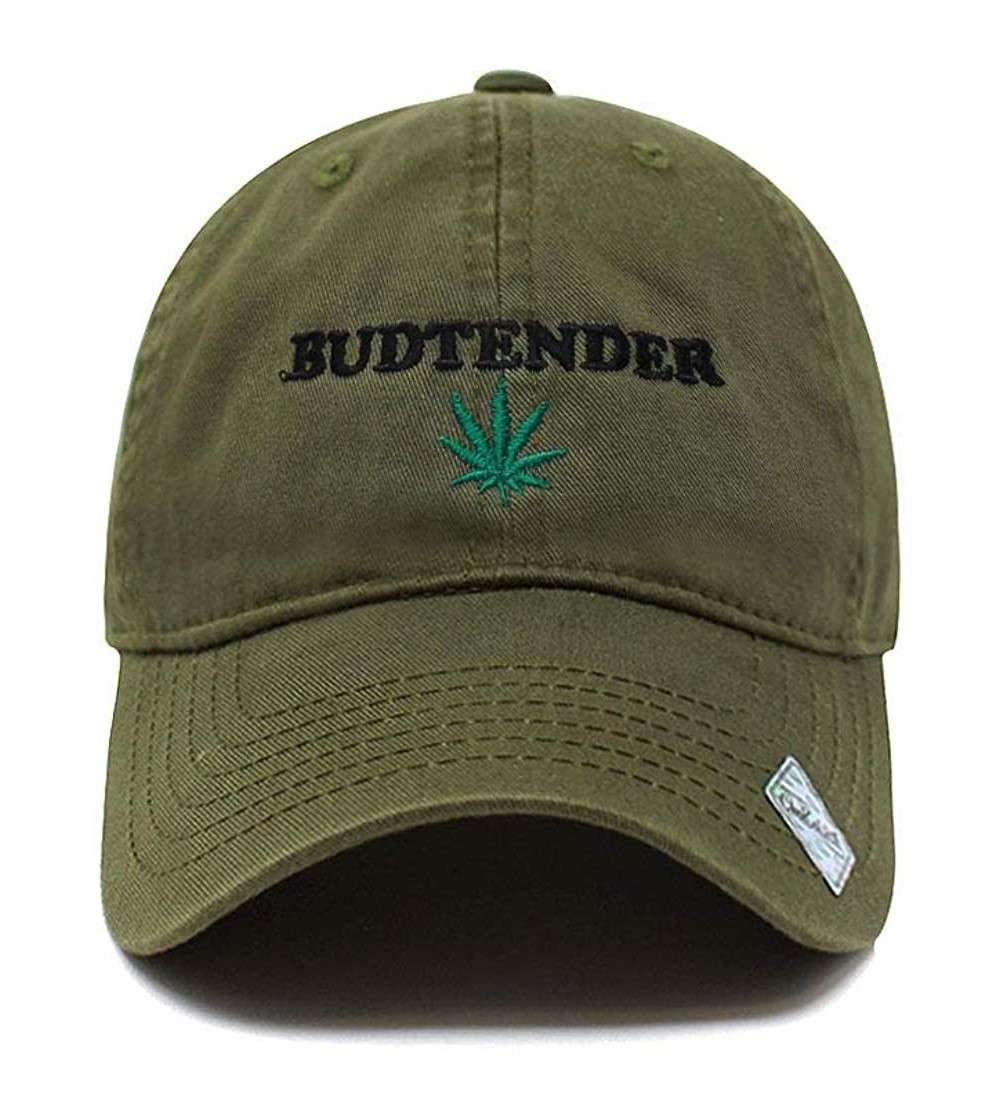 Baseball Caps Budtender Dad Hat Cotton Baseball Cap Polo Style Low Profile - Cotton Army Green - CG18SH966WY $12.83