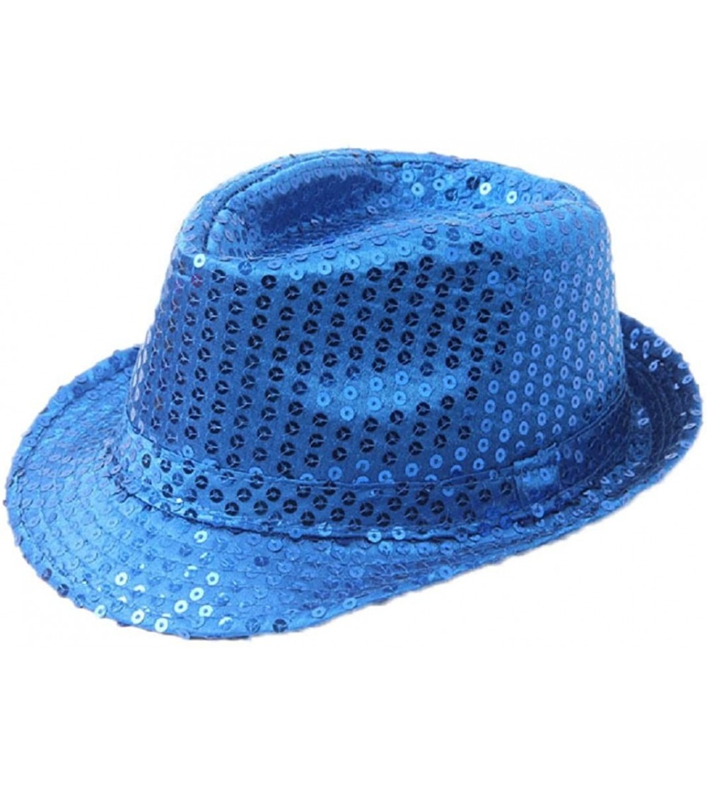 Fedoras Solid Color Sequins Fedora Hat - Blue - C0187ECR0E4 $10.53