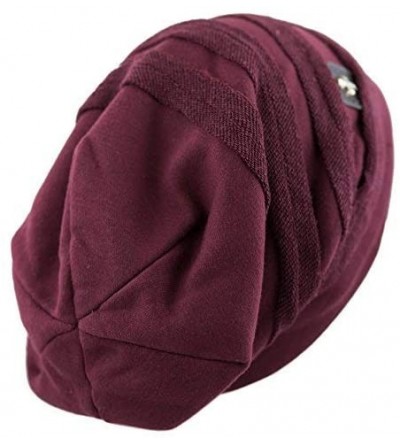 Skullies & Beanies Vintage Horizontal Long Slouchy Baggy Beanie Cross Badge Lined Winter Hat - Burgundy - CP126ILSSW3 $10.71