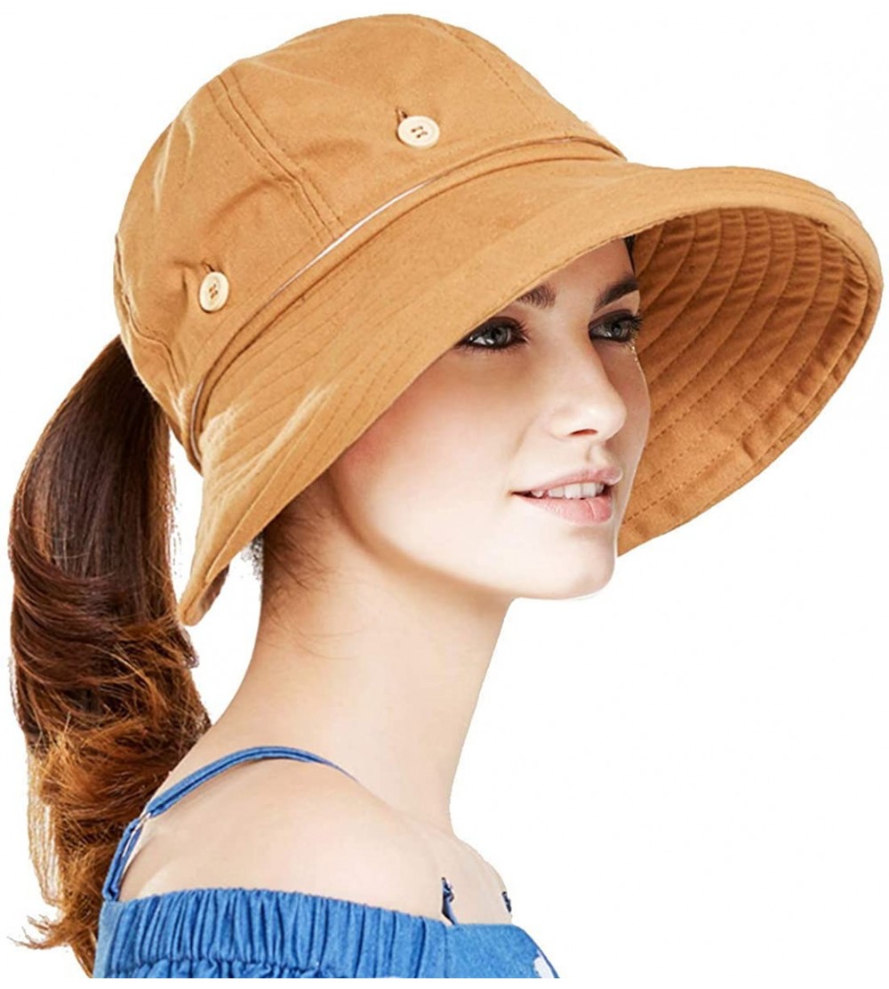 Sun Hats Adjustable Outdoor Protection Foldable Ponytail - Ginger - CJ18S4WXLHL $12.99