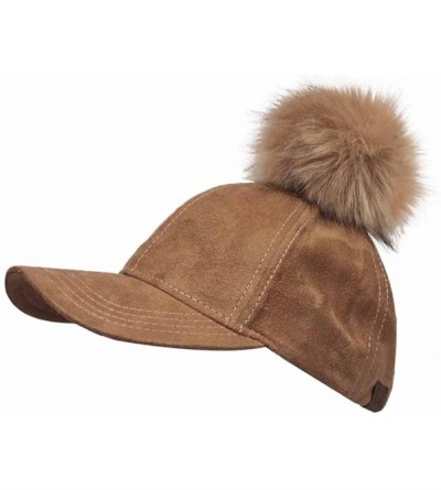 Baseball Caps Suede Removable Fur Pom Pom Baseball Cap - Camel - C912LHKBQSX $11.39