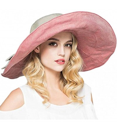 Sun Hats Packable Reversible Large Brim Floppy Sun Hat UPF 50 Sun Protection Travel Beach Hat - Pink-c - CG182ETUQA6 $17.28