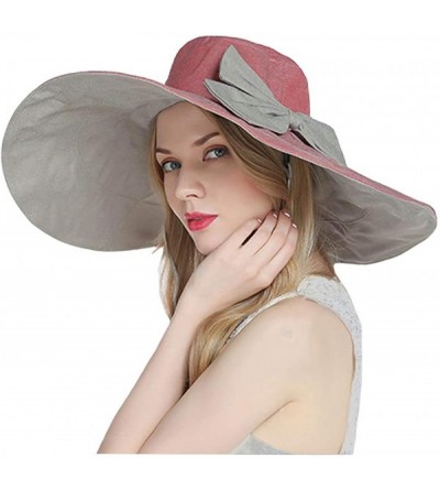 Sun Hats Packable Reversible Large Brim Floppy Sun Hat UPF 50 Sun Protection Travel Beach Hat - Pink-c - CG182ETUQA6 $17.28