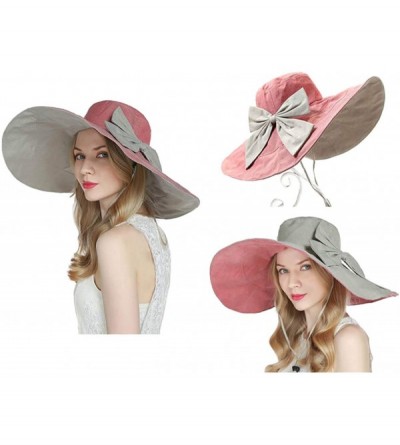 Sun Hats Packable Reversible Large Brim Floppy Sun Hat UPF 50 Sun Protection Travel Beach Hat - Pink-c - CG182ETUQA6 $17.28