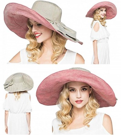Sun Hats Packable Reversible Large Brim Floppy Sun Hat UPF 50 Sun Protection Travel Beach Hat - Pink-c - CG182ETUQA6 $17.28