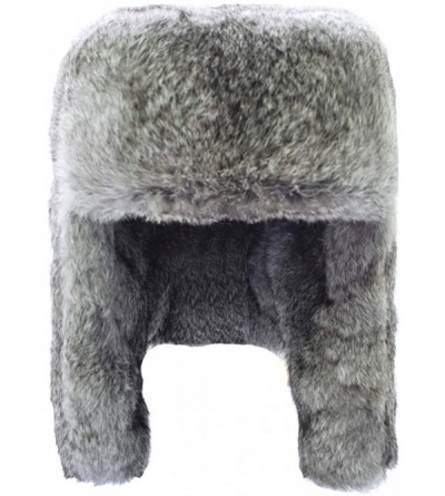 Bomber Hats Men's Rabbit Fur Trapper Hat Ear Flaps Russian Style Ushanka Hat - Grey Rabbit Fur - C518H89XKOC $49.01