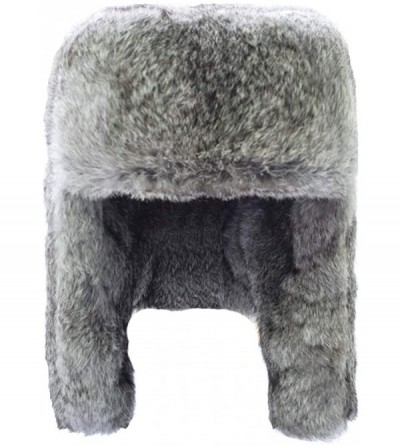 Bomber Hats Men's Rabbit Fur Trapper Hat Ear Flaps Russian Style Ushanka Hat - Grey Rabbit Fur - C518H89XKOC $26.95