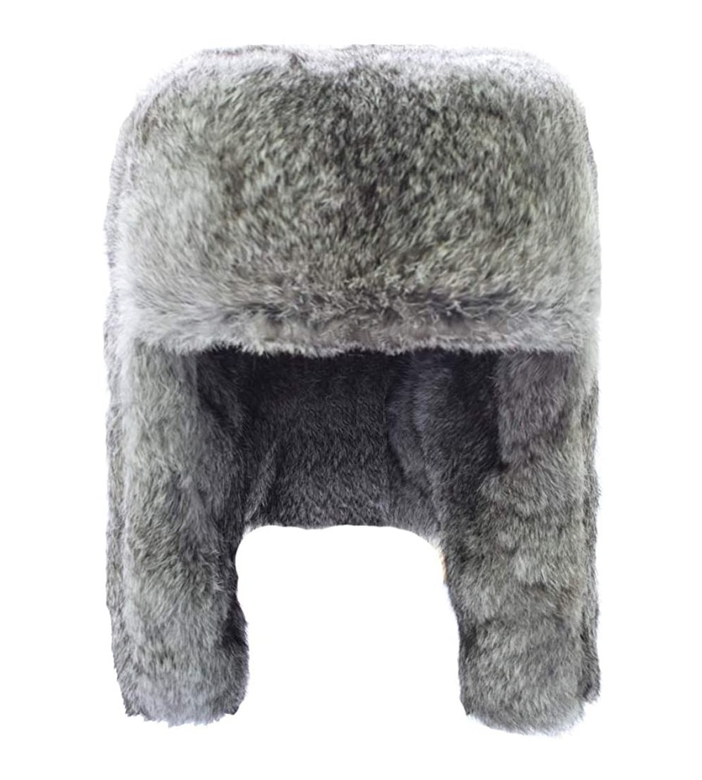 Bomber Hats Men's Rabbit Fur Trapper Hat Ear Flaps Russian Style Ushanka Hat - Grey Rabbit Fur - C518H89XKOC $26.95