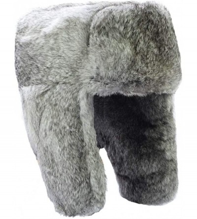 Bomber Hats Men's Rabbit Fur Trapper Hat Ear Flaps Russian Style Ushanka Hat - Grey Rabbit Fur - C518H89XKOC $26.95