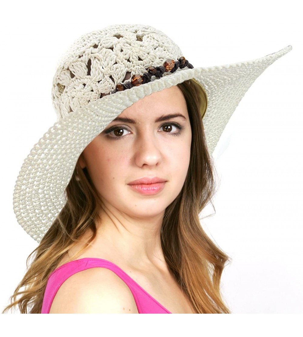 Sun Hats Women's Open Weaved Crushable Sun Hat w/Beaded String Trim - White - CU11ATGZKFL $8.79