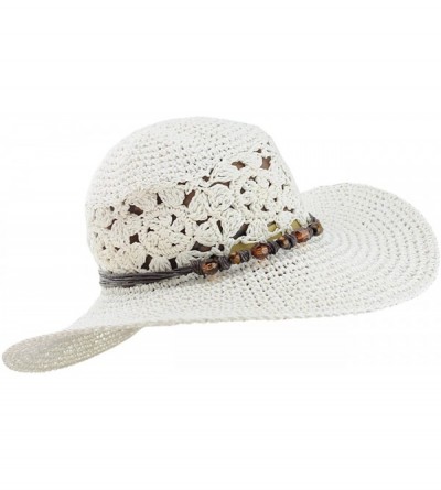 Sun Hats Women's Open Weaved Crushable Sun Hat w/Beaded String Trim - White - CU11ATGZKFL $8.79