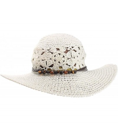 Sun Hats Women's Open Weaved Crushable Sun Hat w/Beaded String Trim - White - CU11ATGZKFL $8.79