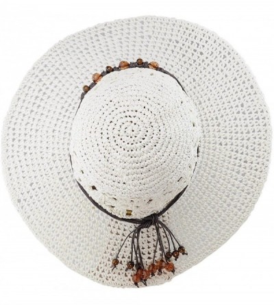 Sun Hats Women's Open Weaved Crushable Sun Hat w/Beaded String Trim - White - CU11ATGZKFL $8.79