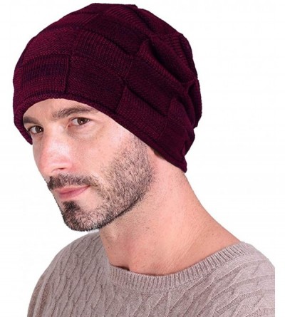 Skullies & Beanies Winter Beanie Hat Scarf Set Warm Thick Knit Hat Skull Cap for Men Women - Red - CM18M7DY5L8 $11.43