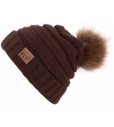 Skullies & Beanies Women Pom Pom Baggy Crochet Winter Knit Ski Beanie Skull Slouchy Caps Hat - Coffee - CE188N0OMW2 $8.95