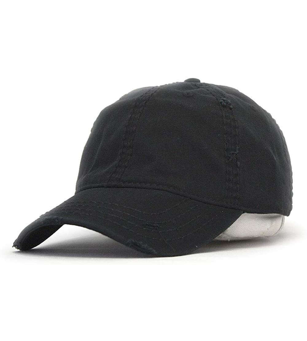 Baseball Caps Washed Cotton Distressed with Heavy Stitching Adjustable Baseball Cap - Black - CI12ECEIQYD $10.76