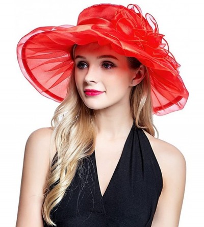 Sun Hats Ladies Organza Summer Sun Hat Party Beach Church Horse Race Cocktail Wedding Hat - Red - C517YX50H8U $22.47