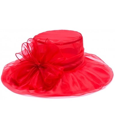 Sun Hats Ladies Organza Summer Sun Hat Party Beach Church Horse Race Cocktail Wedding Hat - Red - C517YX50H8U $22.47