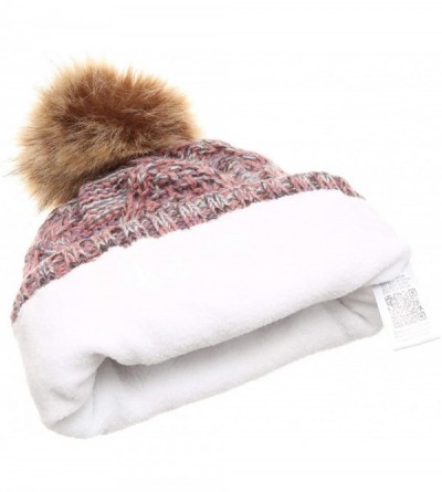 Skullies & Beanies Women's Winter Fleece Lined Cable Knitted Pom Pom Beanie Hat with Hair Tie. - Multi Mint - CR18LXHKSRS $12.20