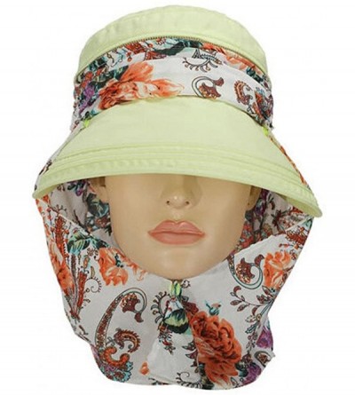 Skullies & Beanies Women Sun Hats Floral Wide Brim Beach Caps With Neck Flap UV Protection - Green Floral - CX17Z3ND87M $17.52