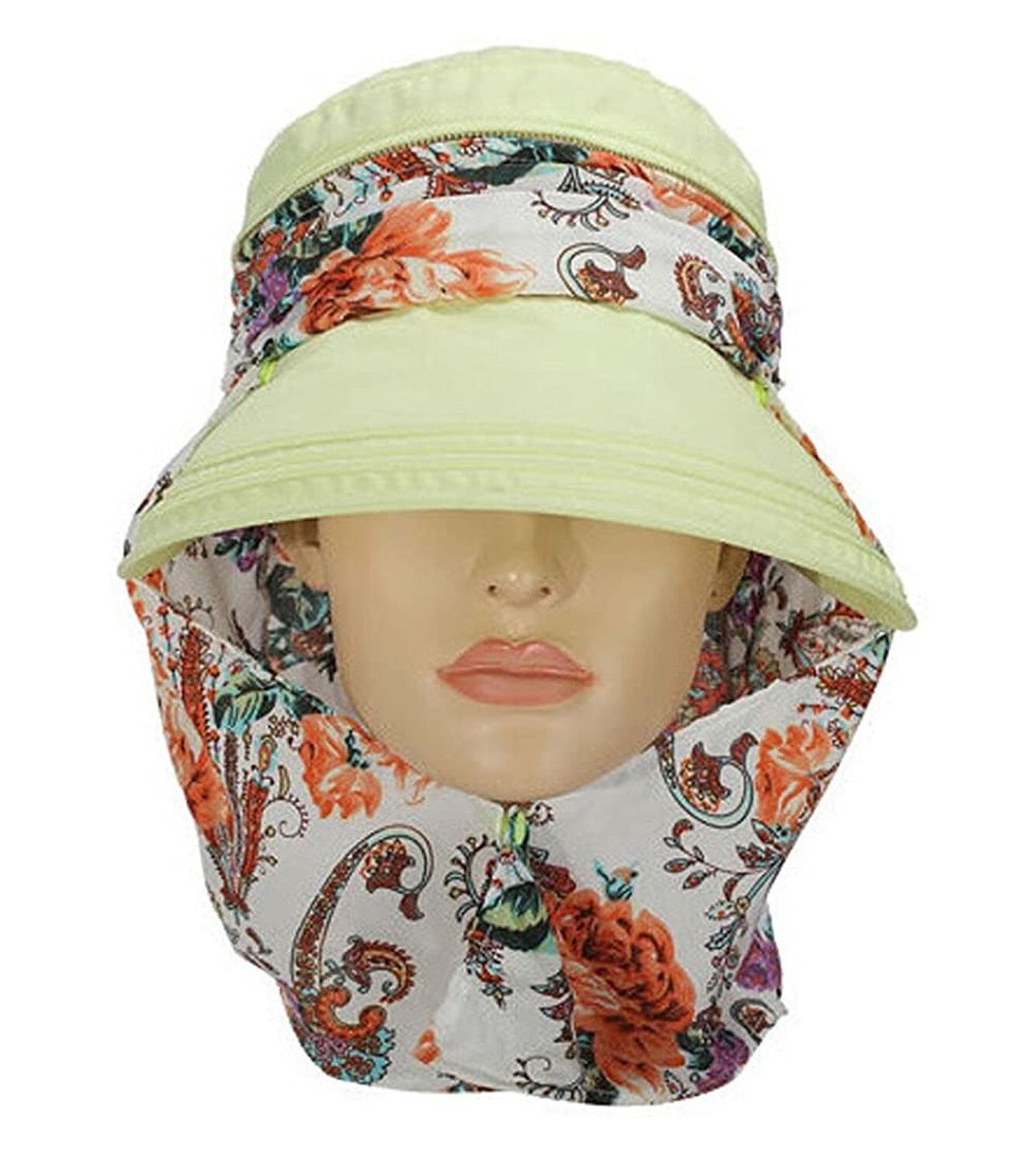 Skullies & Beanies Women Sun Hats Floral Wide Brim Beach Caps With Neck Flap UV Protection - Green Floral - CX17Z3ND87M $17.52