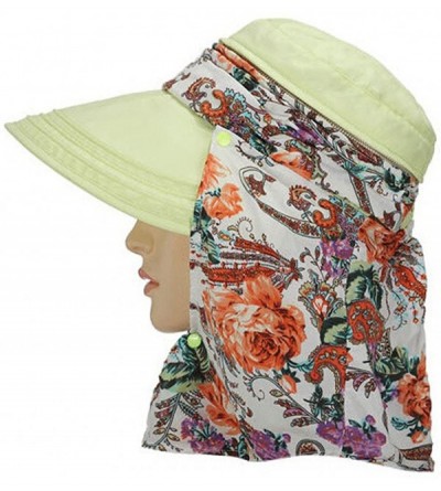 Skullies & Beanies Women Sun Hats Floral Wide Brim Beach Caps With Neck Flap UV Protection - Green Floral - CX17Z3ND87M $17.52