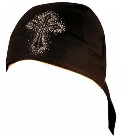 Skullies & Beanies Rhinestone/Stud Skull Cap - Biker Caps Glittered Cross on Black Headwraps - C912ELHOBQX $12.62