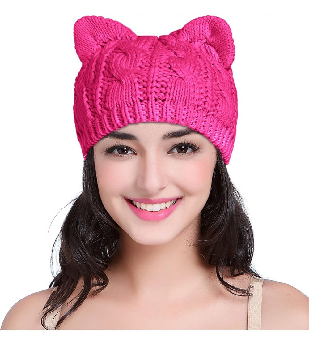 Skullies & Beanies Women Men Girls Boys Teens Cute Cat Ear Knit Cable Rib Hat Cap Beanie - Cat Ear 1rose - CC1870045YU $9.91