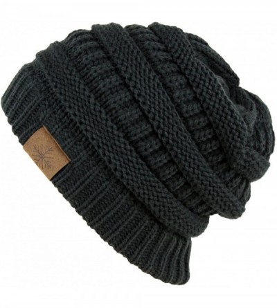 Skullies & Beanies Winter Warm Thick Cable Knit Slouchy Skull Beanie Cap Hat - Dark Grey - CN126RND90N $11.68