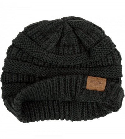 Skullies & Beanies Winter Warm Thick Cable Knit Slouchy Skull Beanie Cap Hat - Dark Grey - CN126RND90N $11.68