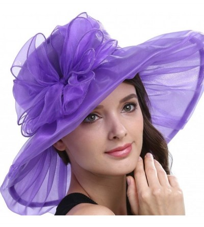 Sun Hats Women Kentucky Derby Ascot Girls Tea Party Dress Church Lace Hats - Purple - CN12526T1ML $20.74