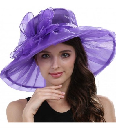 Sun Hats Women Kentucky Derby Ascot Girls Tea Party Dress Church Lace Hats - Purple - CN12526T1ML $20.74