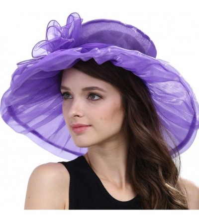 Sun Hats Women Kentucky Derby Ascot Girls Tea Party Dress Church Lace Hats - Purple - CN12526T1ML $20.74