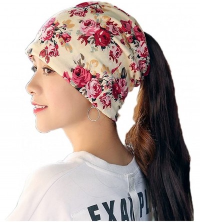 Skullies & Beanies Flower Slouchy Chemo Beanie Hat Turban Headwear Sport Cap for Cancer - M - CQ18E2AU36N $7.52