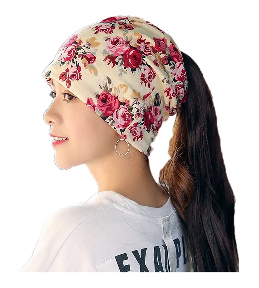 Skullies & Beanies Flower Slouchy Chemo Beanie Hat Turban Headwear Sport Cap for Cancer - M - CQ18E2AU36N $7.52