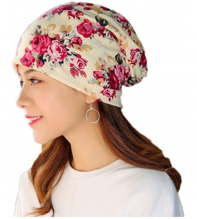 Skullies & Beanies Flower Slouchy Chemo Beanie Hat Turban Headwear Sport Cap for Cancer - M - CQ18E2AU36N $7.52
