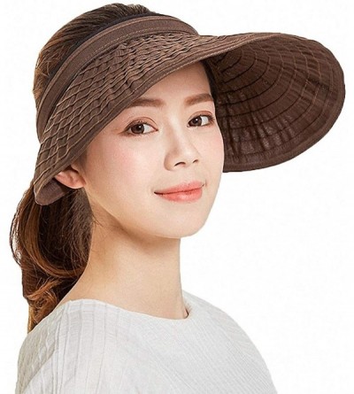 Sun Hats Women's Summer Foldable Straw Sun Visor w/Cute Bowtie UPF 50+ Packable Wide Brim Roll-Up Visor Beach Hat - CS1967YH5...
