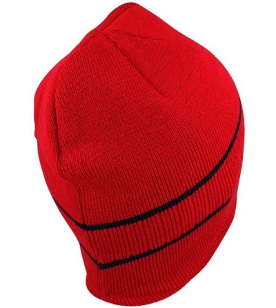 Skullies & Beanies Double Striped Acrylic Knit Warm Winter Beanie Cap - Red Navy - CB18630AZM3 $15.21