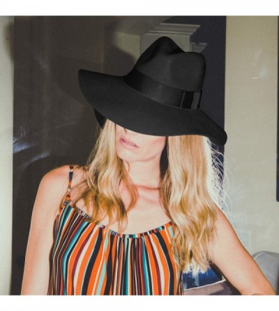 Fedoras Womens Felt Fedora Hat-100% Australian Wool Girl's Wide Brim Vintage Panama Derby Hats - Black - C31944OMZWR $60.10