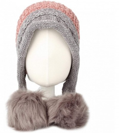 Skullies & Beanies Fleece Lining Thick Cable Knit Beanie Hat Pom Earflaps DZ70029 - Pink - C218L75T8ME $16.22