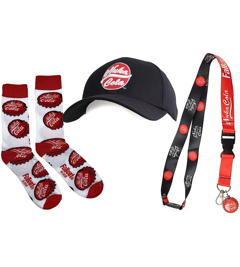 Baseball Caps Fallout Nuka Cola Baseball Cap- Crew Sock and Lanyard Gift Bundle - C718ZT88NW3 $13.71