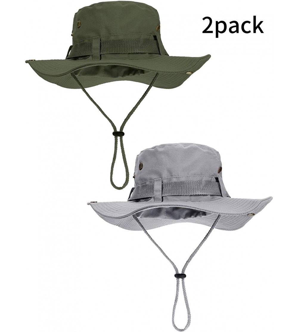 Sun Hats Pieces Fishing Foldable Double Sided Outdoor - Arm Green- Light Grey - CW194MTTI65 $17.88