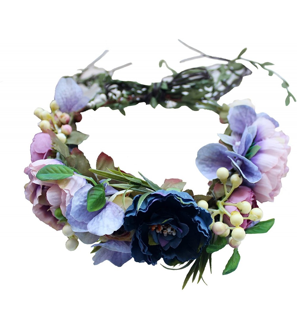 Headbands Adjustable Flower Headband Hair Wreath Floral Garland Crown Halo Headpiece with Ribbon Boho Wedding Festival - C - ...