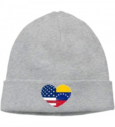 Skullies & Beanies Unisex Venezuela USA Flag Heart Soft Beanie Hat - Gray - CH18TH3NOTE $16.42