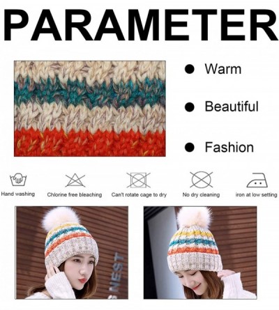 Skullies & Beanies Women Winter Knit Beanie Hat- PH Winter Soft Hat Thickened Windproof Cap- with Faux Fur Pompom - Beige - C...