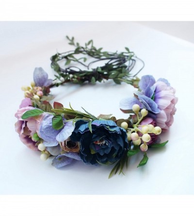 Headbands Adjustable Flower Headband Hair Wreath Floral Garland Crown Halo Headpiece with Ribbon Boho Wedding Festival - C - ...