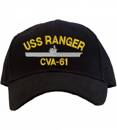 Baseball Caps USS Ranger CVA-61 Embroidered Baseball Cap - Black - CT11FVIH16J $15.08