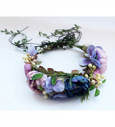 Headbands Adjustable Flower Headband Hair Wreath Floral Garland Crown Halo Headpiece with Ribbon Boho Wedding Festival - C - ...