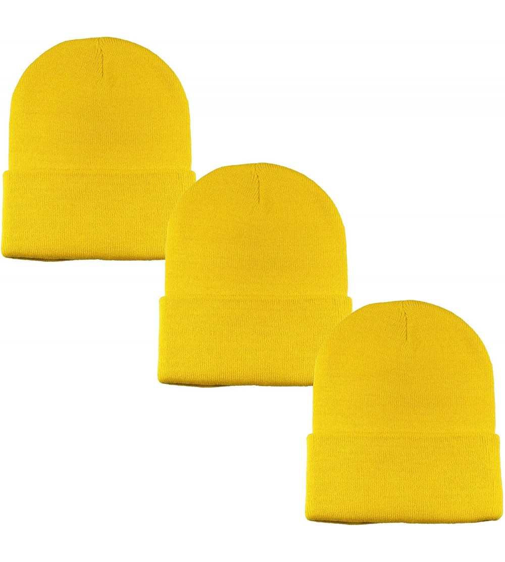 Skullies & Beanies Unisex Beanie Cap Knitted Warm Solid Color - Gold - CV18XRZYW70 $12.09